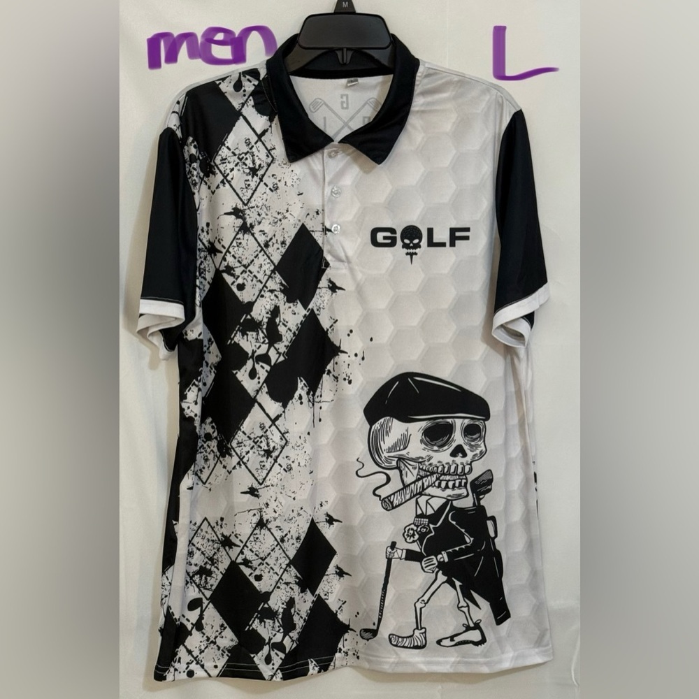 Black and White Casual Button Down Shirt with Skull Design